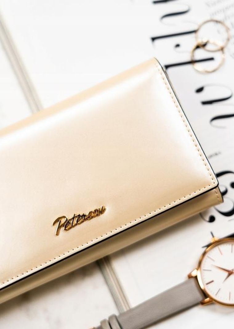 Portfel, beżowy, skórzany, Peterson