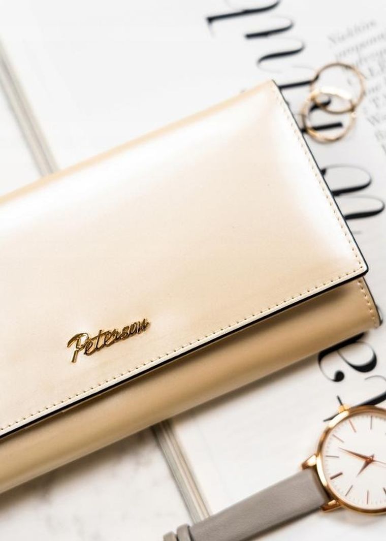 Portfel, beżowy, skórzany, Peterson
