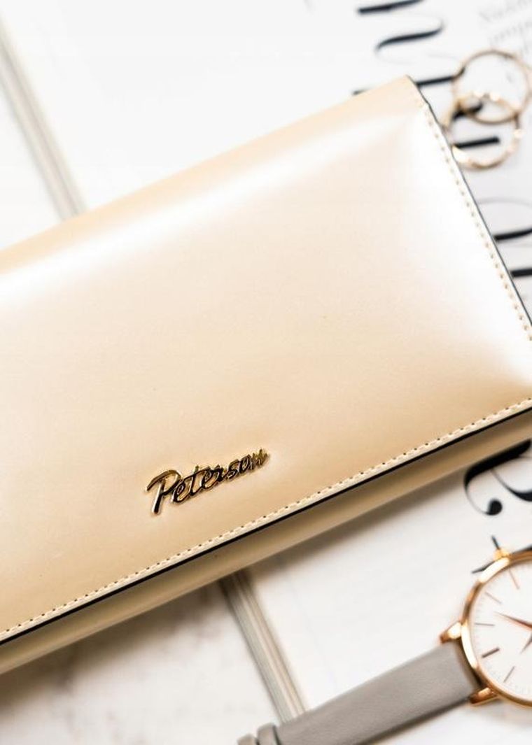 Portfel, beżowy, skórzany, RFID, Peterson