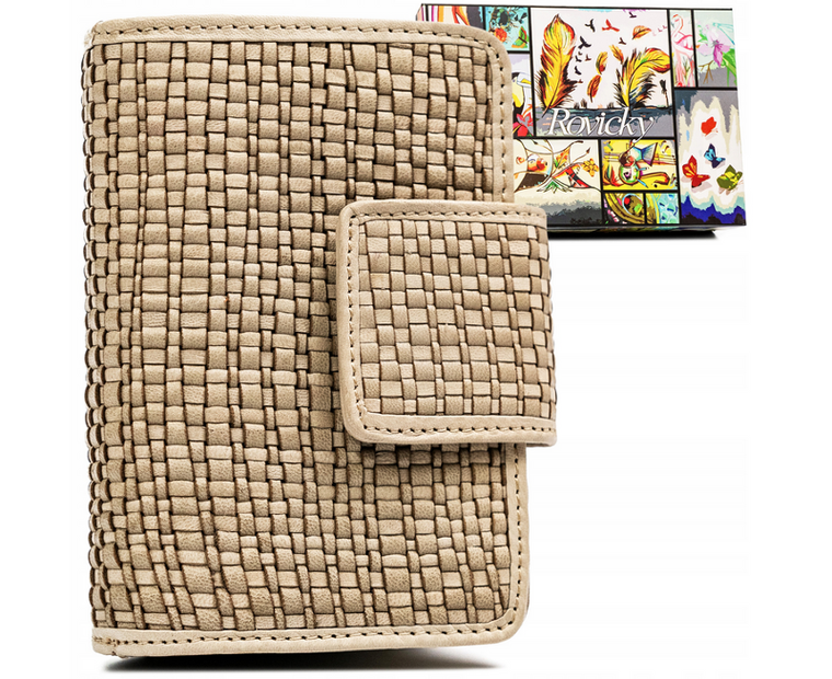 Portfel, beżowy, skórzany, RFID, Rovicky