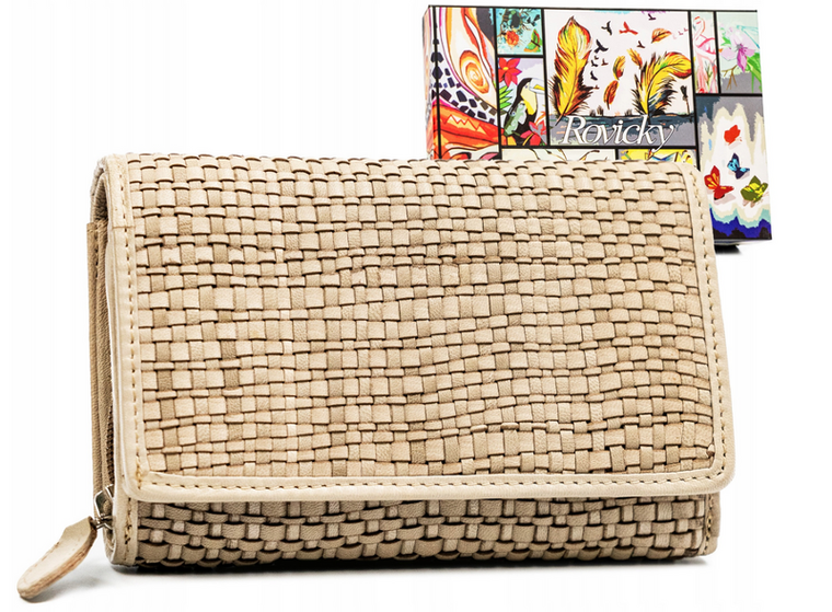 Portfel, beżowy, skórzany, RFID, Rovicky