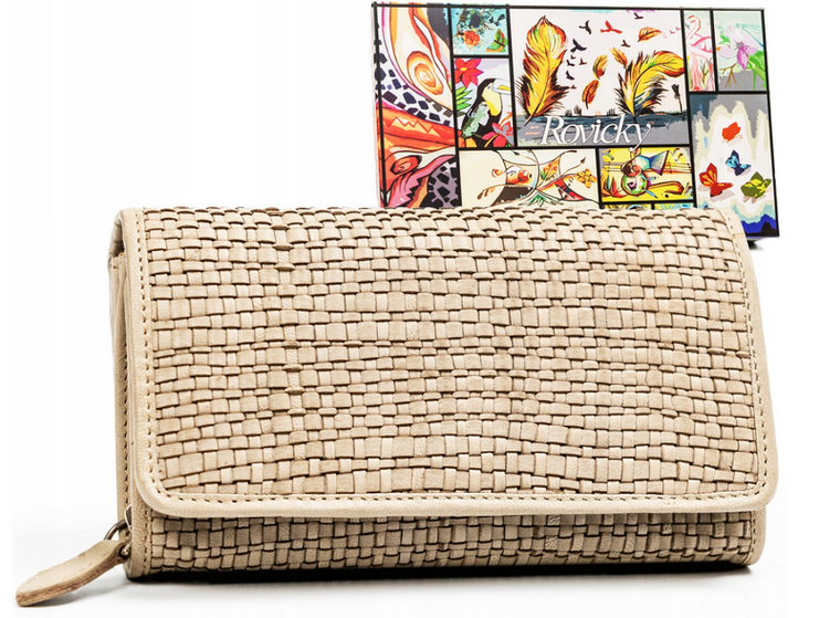 Portfel, beżowy, skórzany, RFID, Rovicky