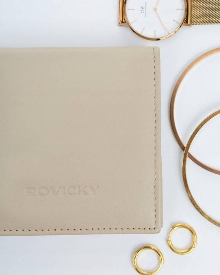 Portfel, beżowy, skórzany, Rovicky