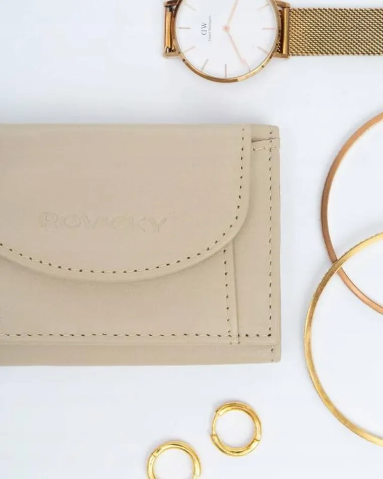 Portfel, beżowy, skórzany, Rovicky