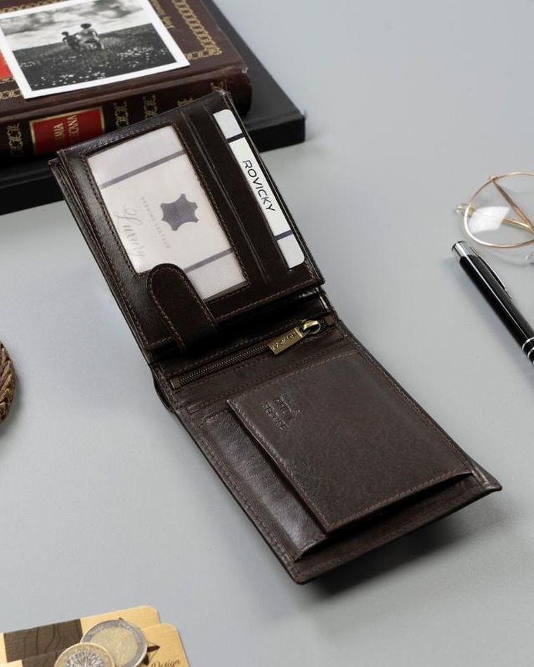 Portfel, brązowy, RFID, Rovicky