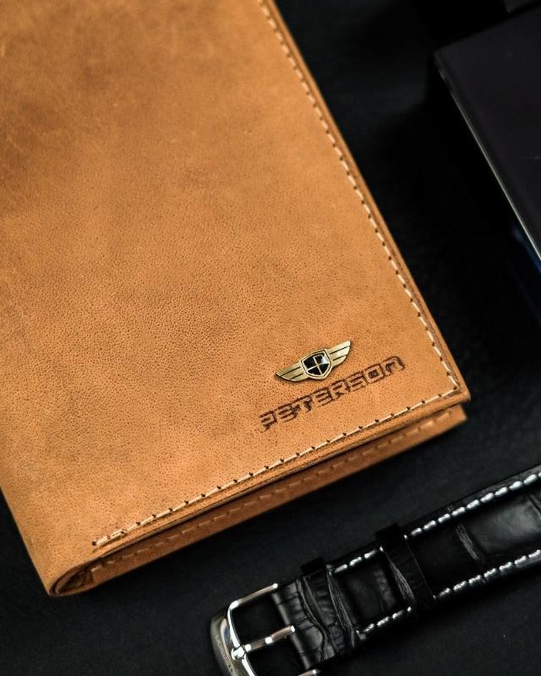 Portfel, brązowy, skórzany, Peterson