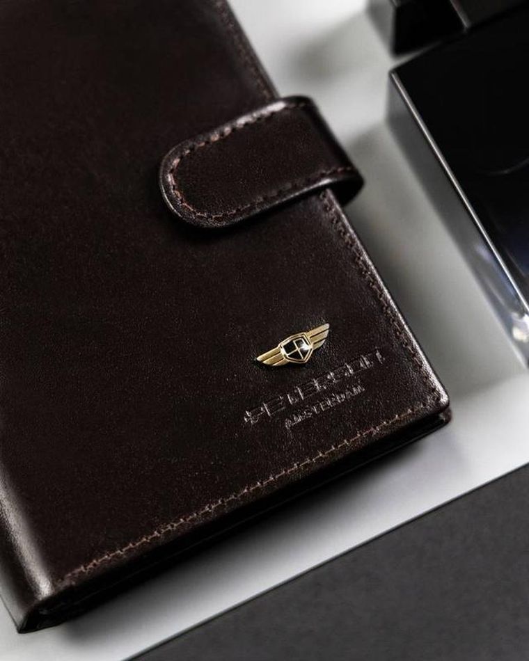 Portfel, brązowy, skórzany, Peterson