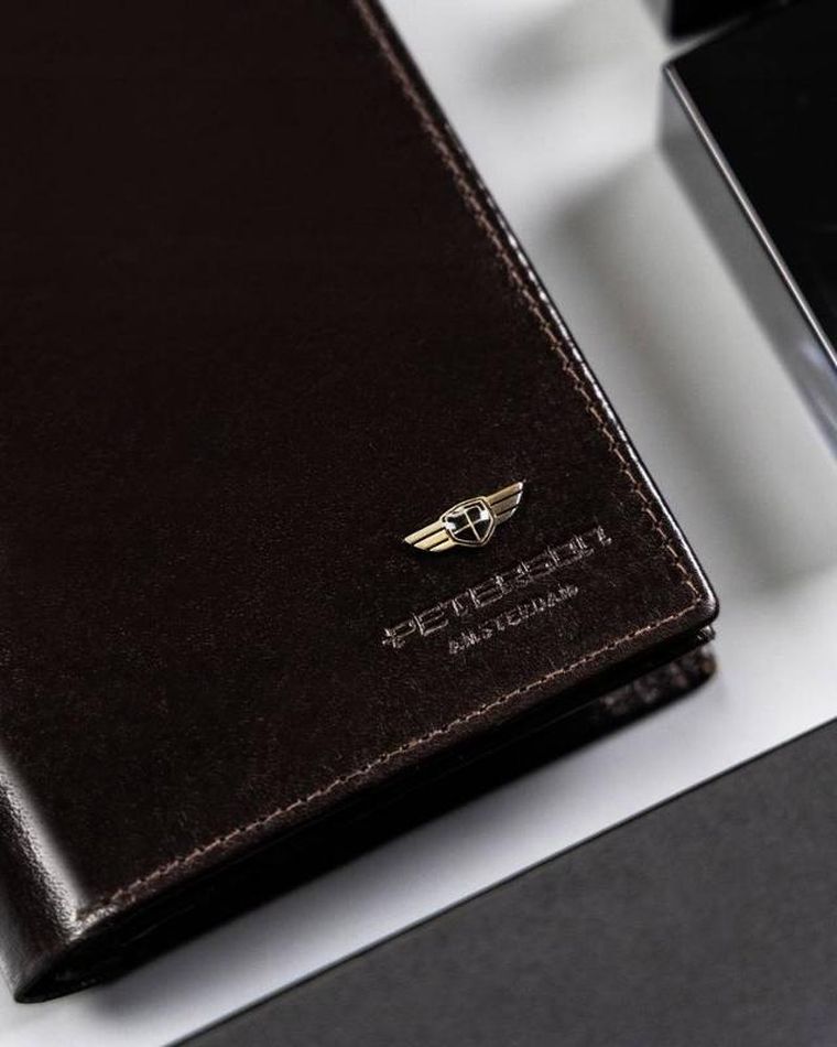 Portfel, brązowy, skórzany, Peterson