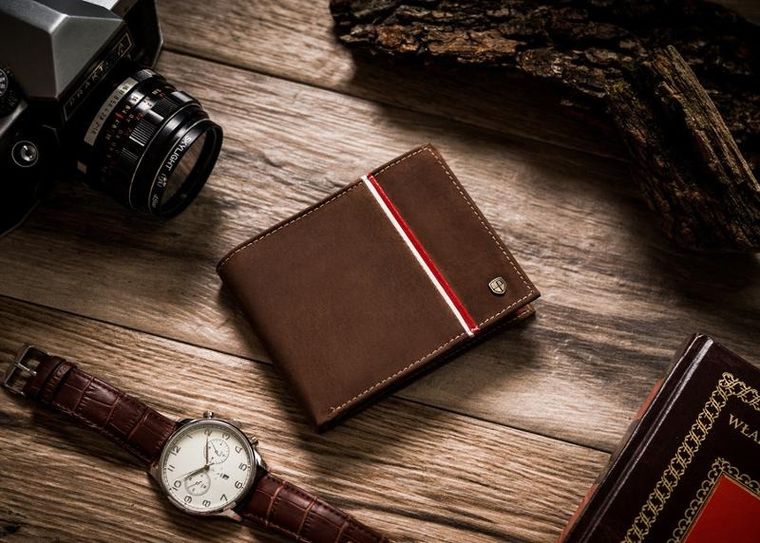 Portfel, brązowy, skórzany, Peterson