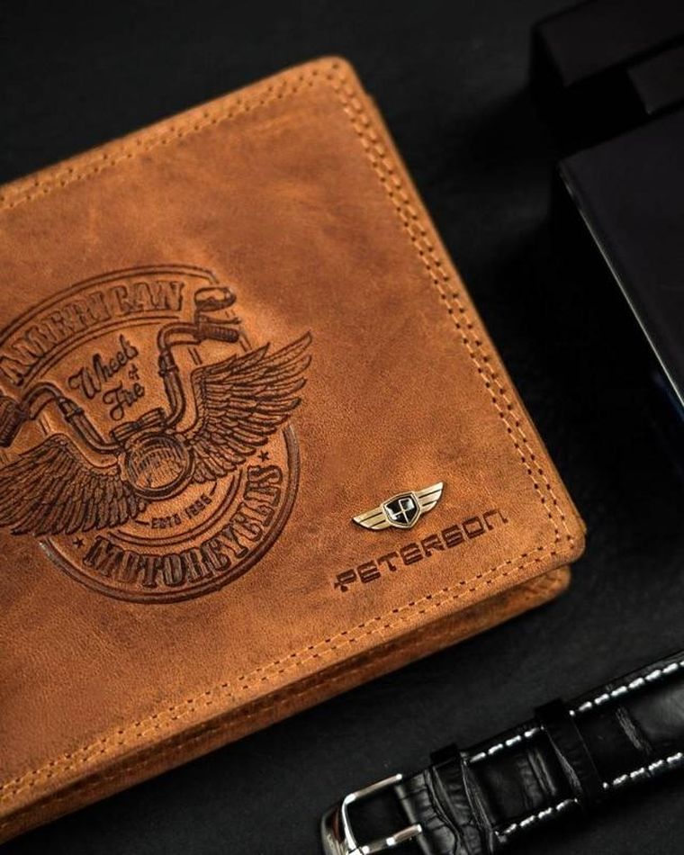 Portfel, brązowy, skórzany, Peterson