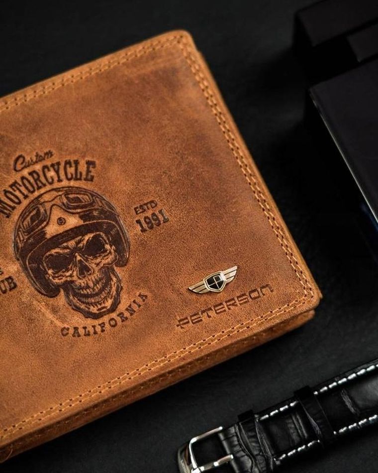 Portfel, brązowy, skórzany, Peterson