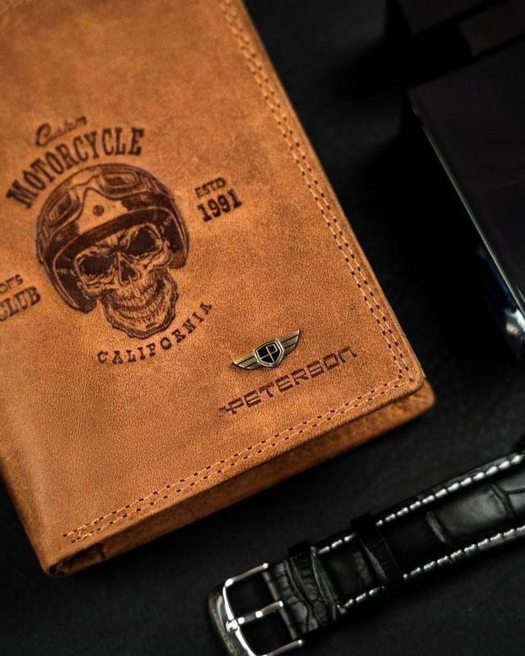 Portfel, brązowy, skórzany, Peterson