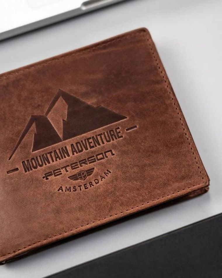 Portfel, brązowy, skórzany, Peterson