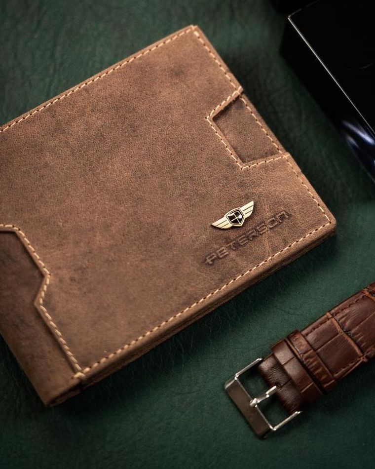 Portfel, brązowy, skórzany, Peterson