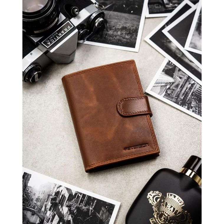 Portfel, brązowy, skórzany, Peterson