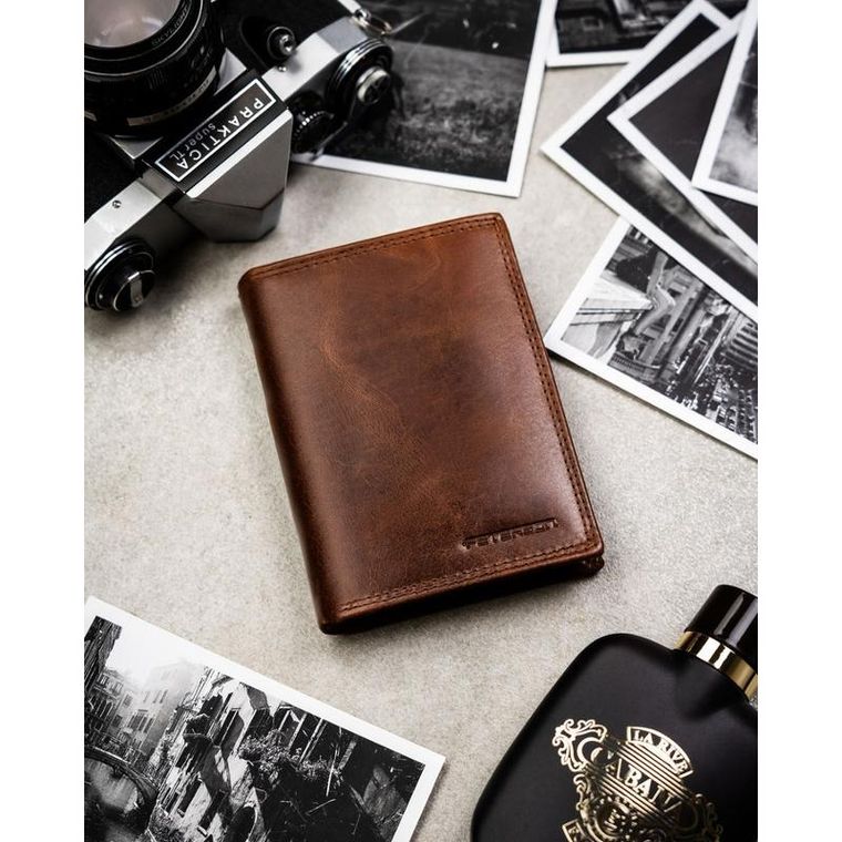 Portfel, brązowy, skórzany, Peterson