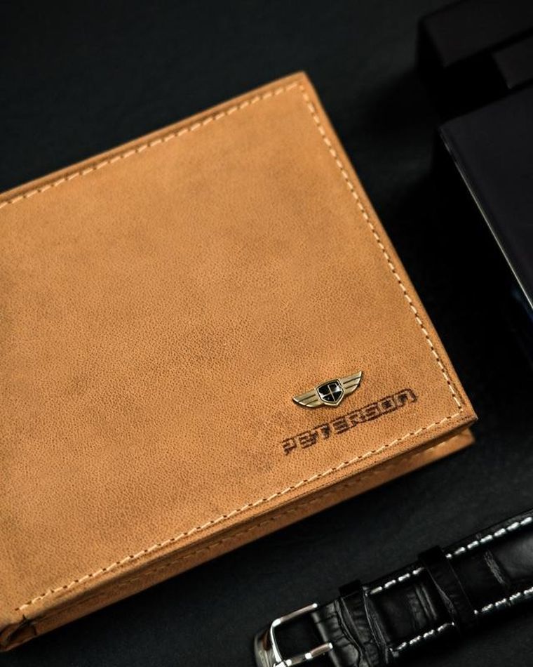 Portfel, brązowy, skórzany, RFID, Peterson