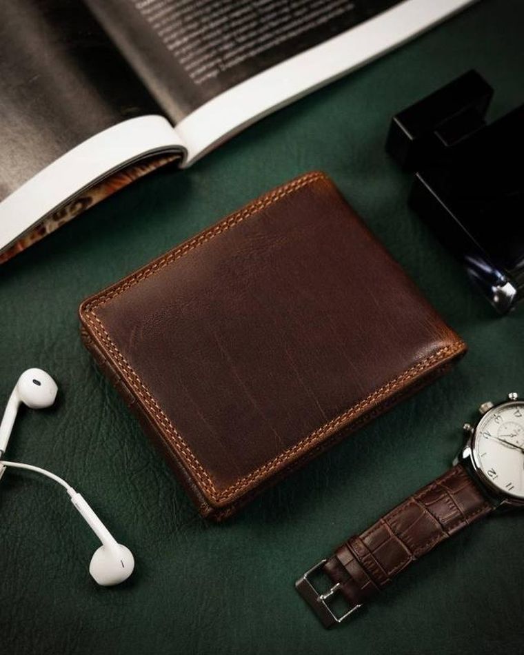 Portfel, brązowy, skórzany, RFID, Peterson