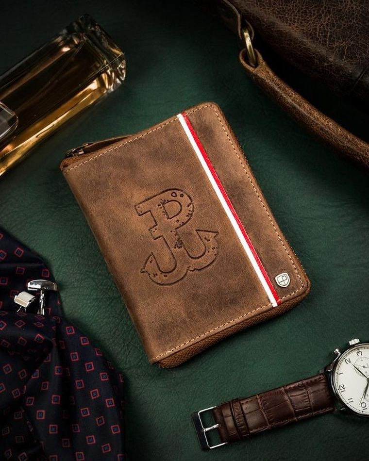 Portfel, brązowy, skórzany, RFID, Peterson