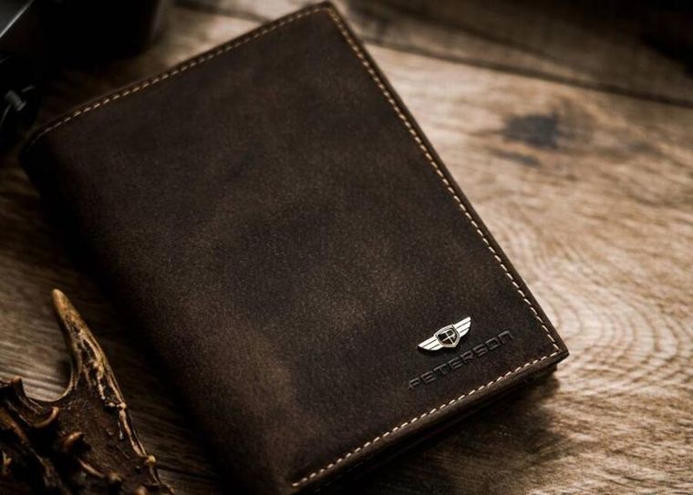 Portfel, brązowy, skórzany, RFID, Peterson