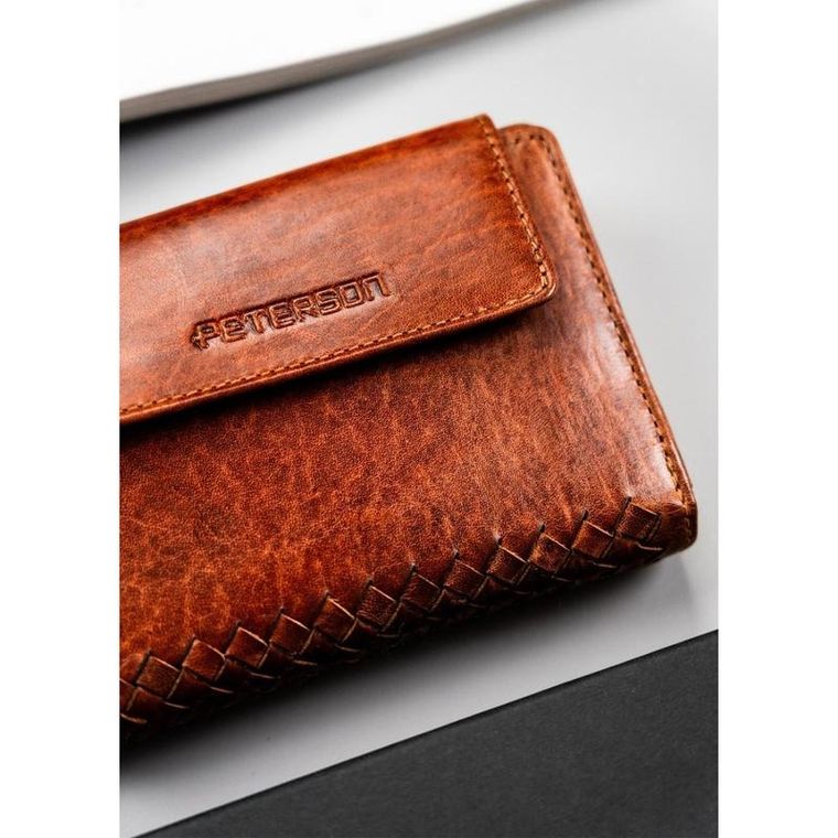 Portfel, brązowy, skórzany, RFID, Peterson