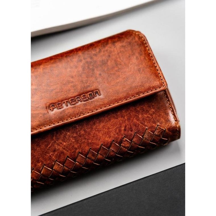 Portfel, brązowy, skórzany, RFID, Peterson