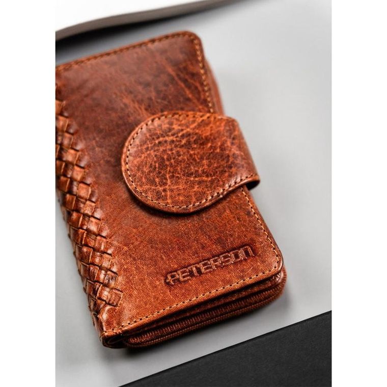 Portfel, brązowy, skórzany, RFID, Peterson