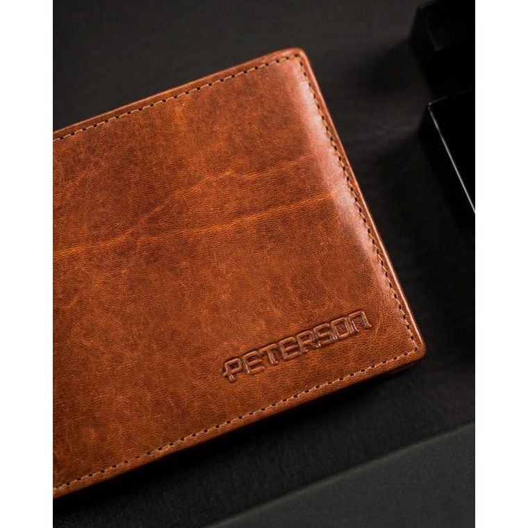 Portfel, brązowy, skórzany, RFID, Peterson