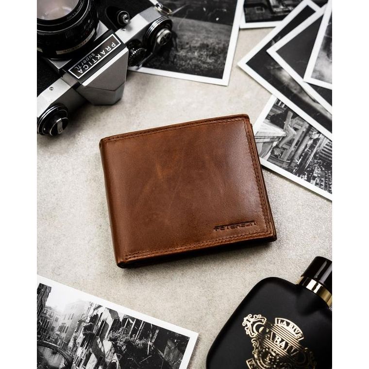 Portfel, brązowy, skórzany, RFID, Peterson