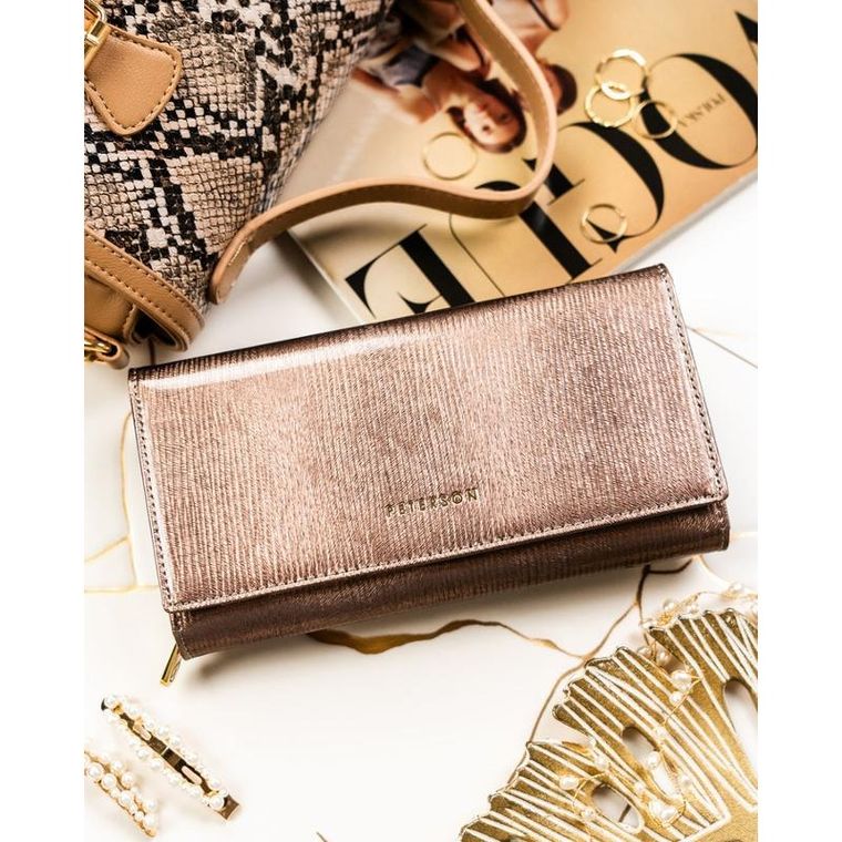 Portfel, brązowy, skórzany, RFID, Peterson