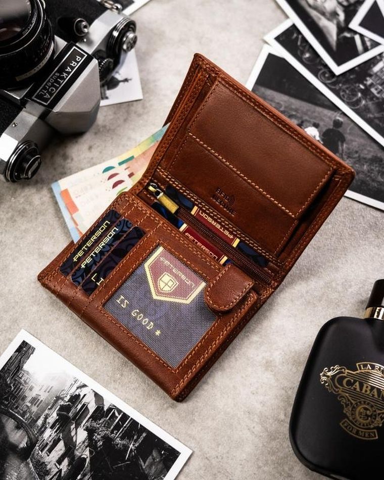 Portfel, brązowy, skórzany, strzelec, Peterson