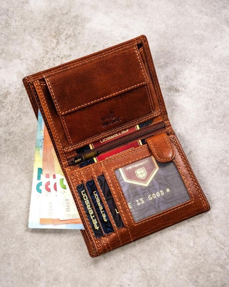 Portfel, brązowy, skórzany, waga, Peterson