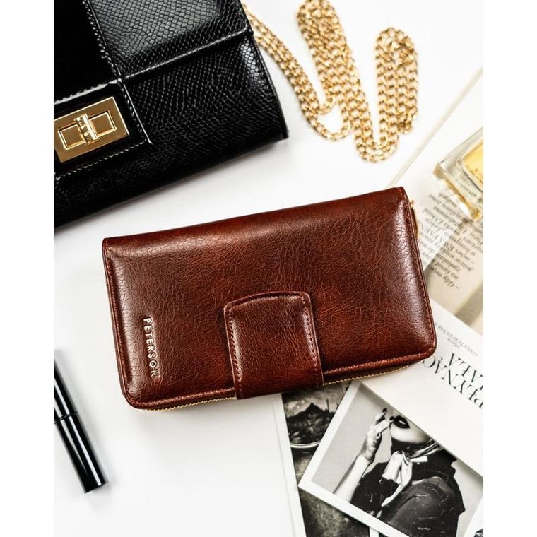 Portfel, ciemnobrązowy, skóra ekologiczna, Peterson