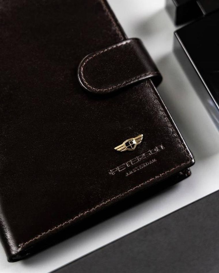 Portfel, ciemnobrązowy, skórzany, Peterson