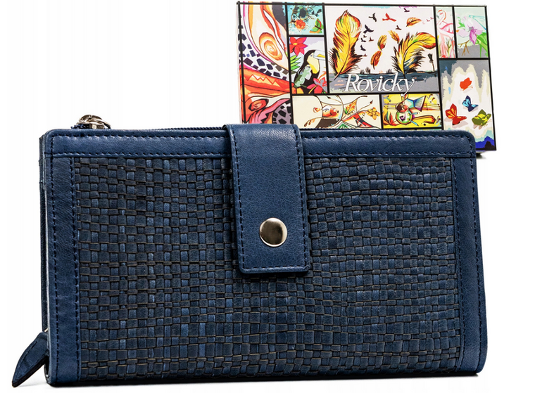 Portfel, ciemnoniebieski, skórzany, RFID, Rovicky