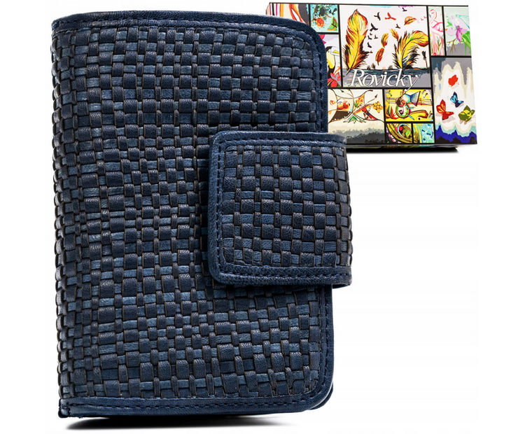 Portfel, ciemnoniebieski, skórzany, RFID, Rovicky