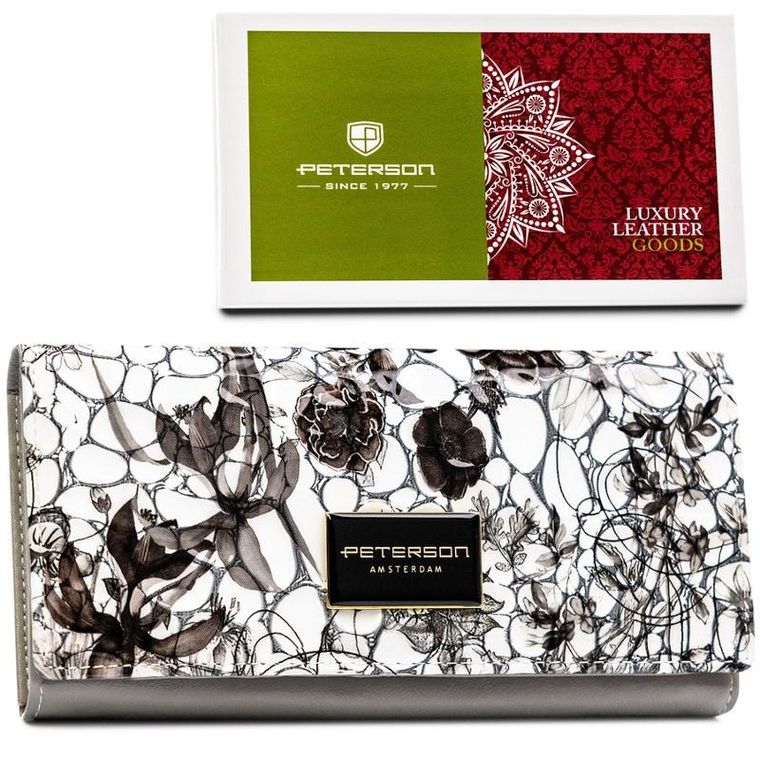 Portfel, czarno-biały, skórzany, Peterson