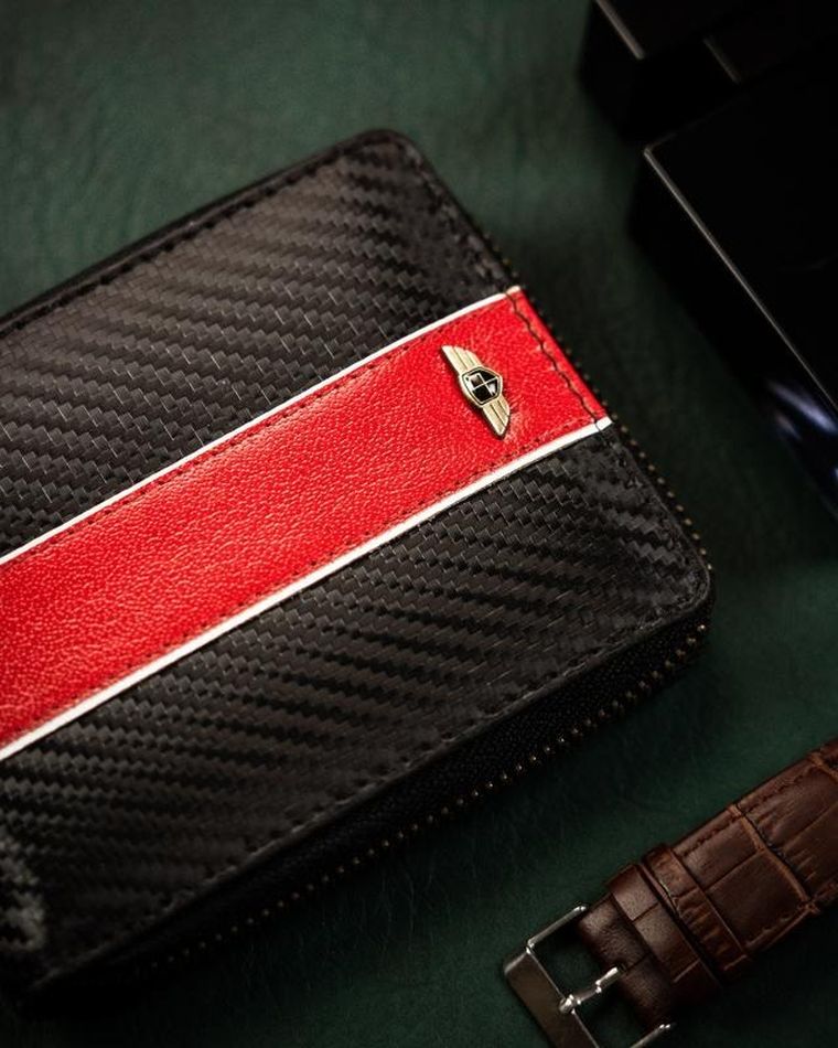 Portfel, czarno-czerwony, skórzany, Peterson