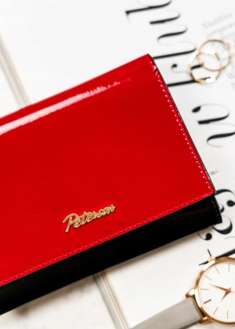 Portfel, czarno-czerwony, skórzany, Peterson