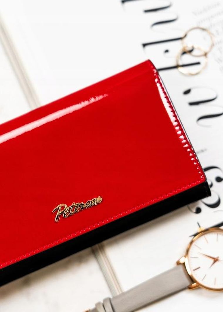 Portfel, czarno-czerwony, skórzany, Peterson