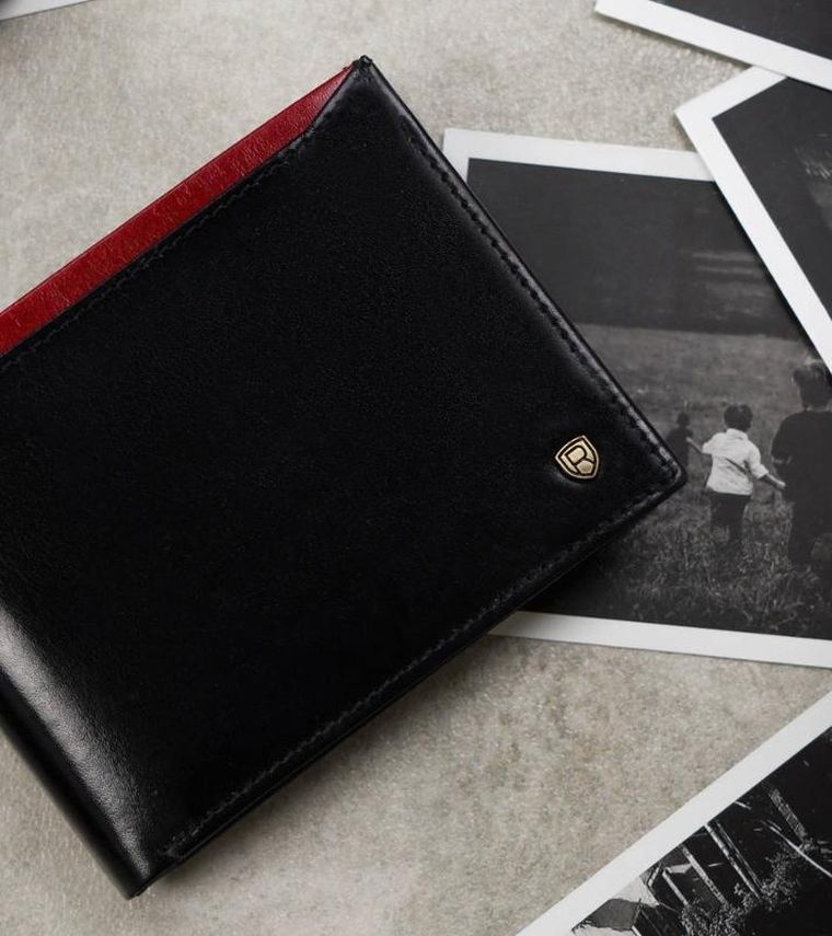 Portfel, czarno-czerwony, skórzany, RFID, Rovicky