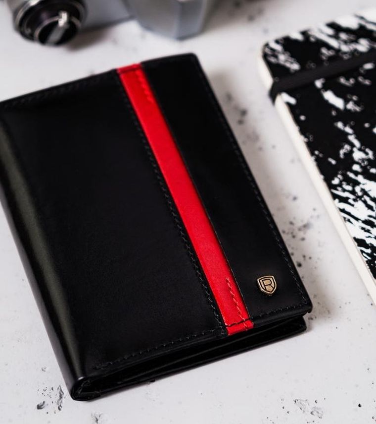 Portfel, czarno-czerwony, skórzany, RFID, Rovicky