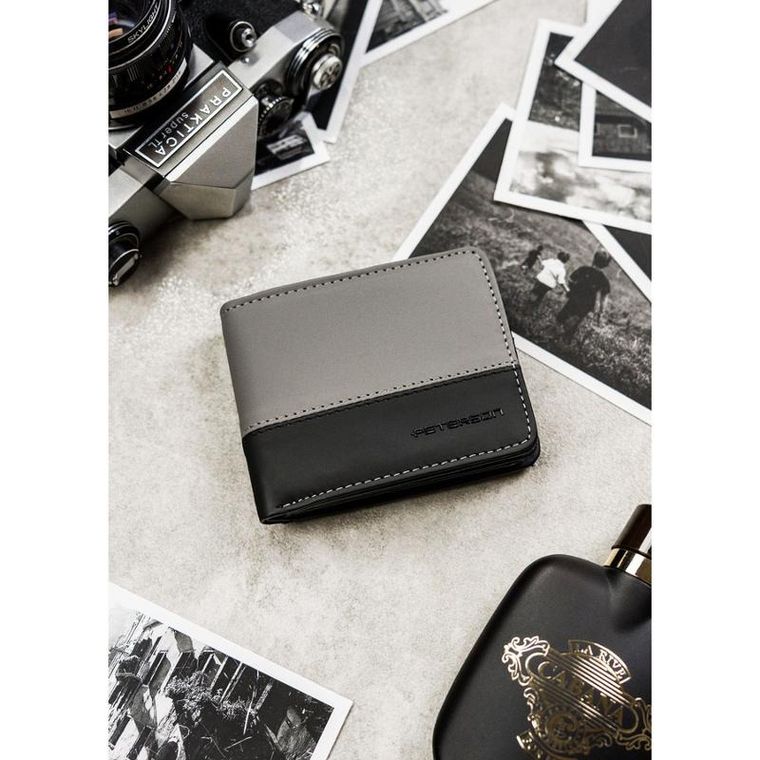 Portfel, czarno-szary, skóra ekologiczna, Peterson