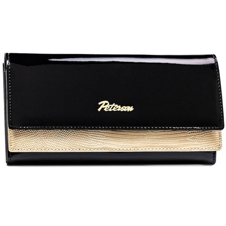 Portfel, czarno-złoty, skórzany, Petereson