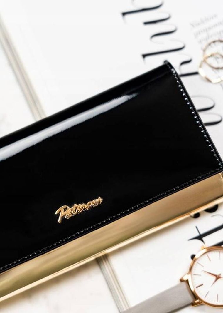 Portfel, czarno-złoty, skórzany, Peterson