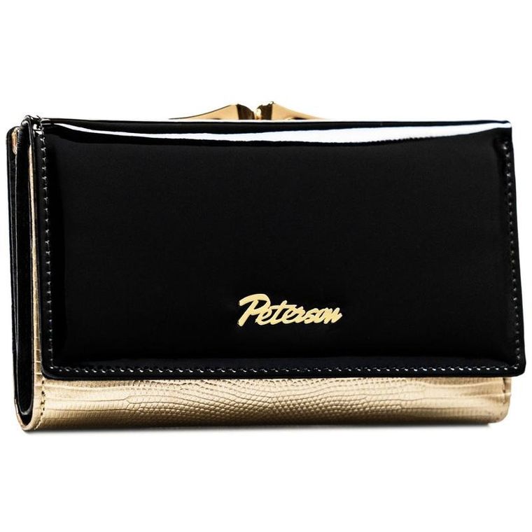 Portfel, czarno-złoty, skórzany, RFID, Petereson