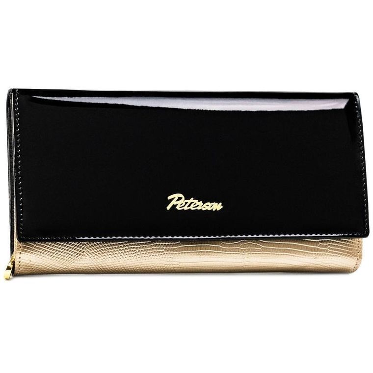 Portfel, czarno-złoty, skórzany, RFID, Petereson