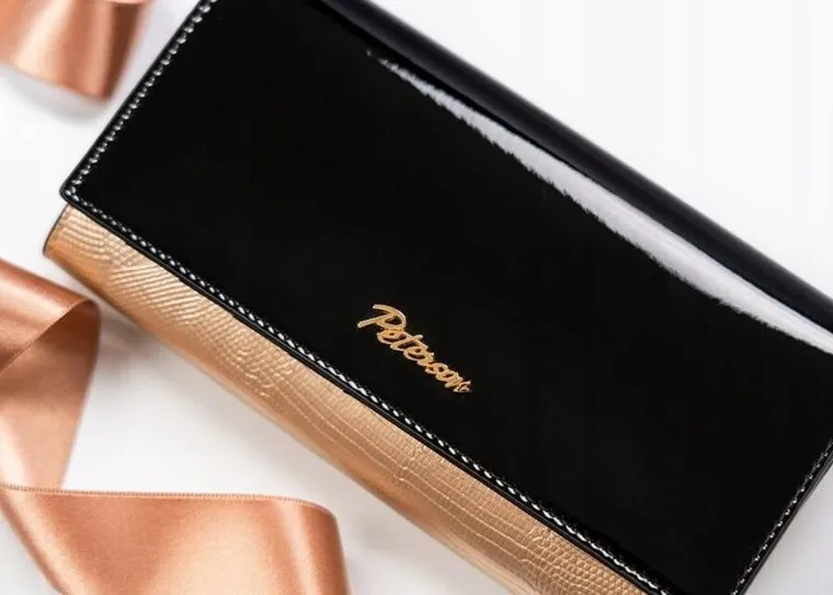 Portfel, czarno-złoty, skórzany, RFID, Peterson