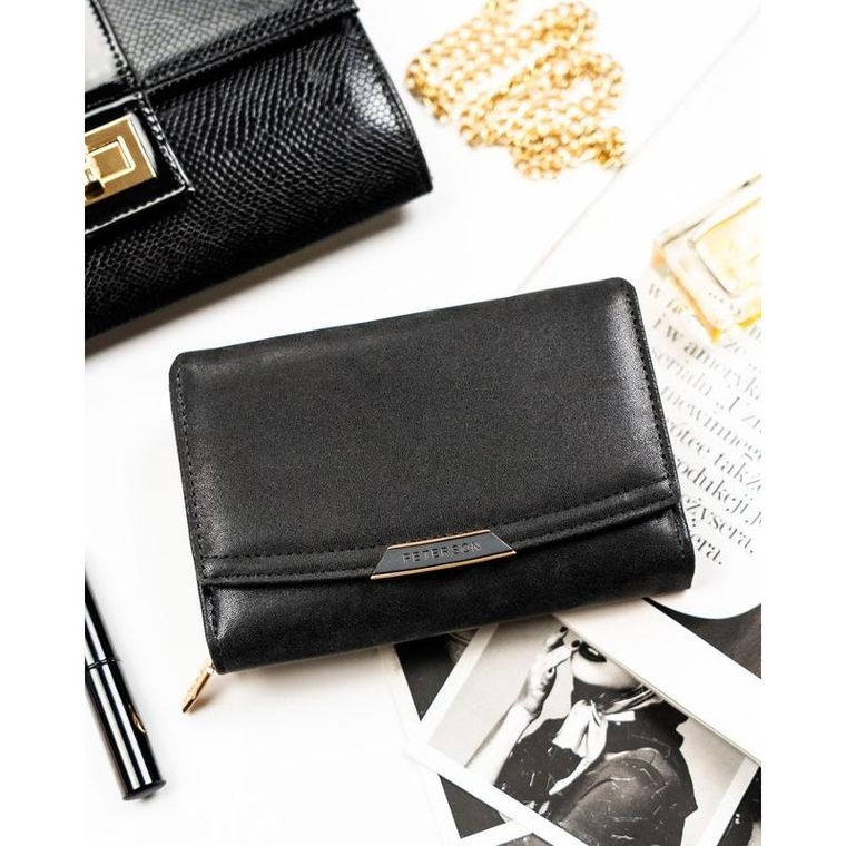 Portfel, czarny, skóra ekologiczna, Peterson