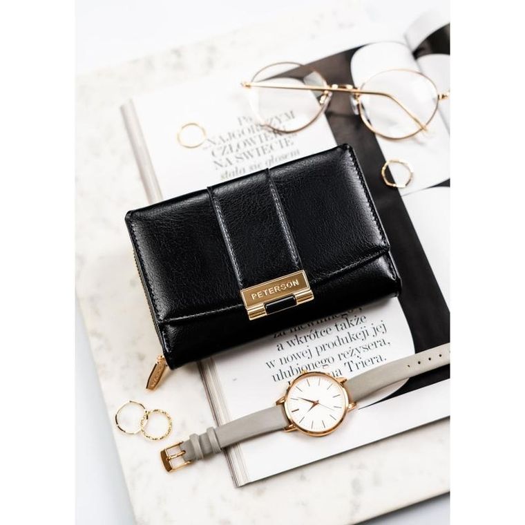 Portfel, czarny, skóra ekologiczna, Peterson